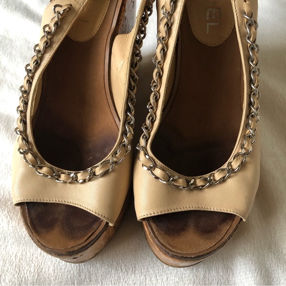 Chanel Chain Link CC Cork & Leather Wedges EU36 - Picture 8 of 16
